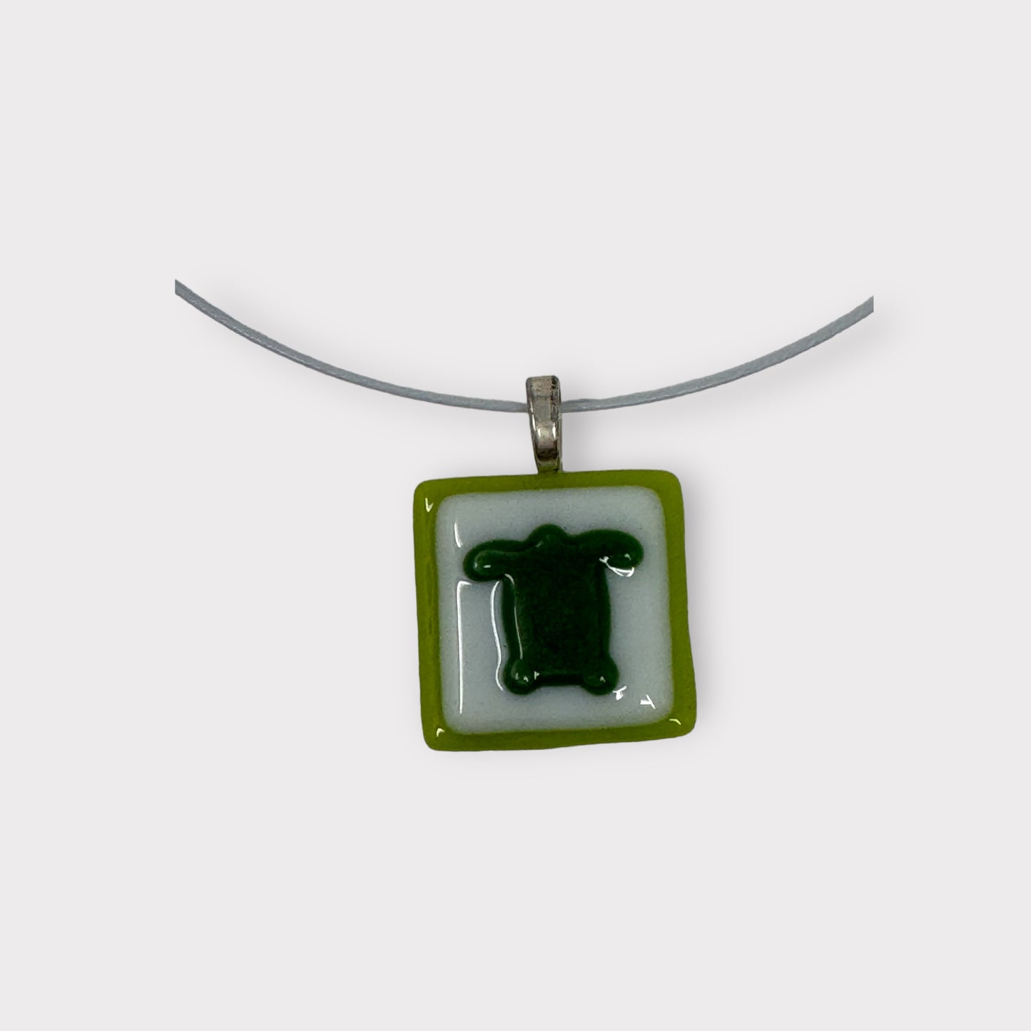 Turtle Pendant with Cable Necklace - Large Lime/White