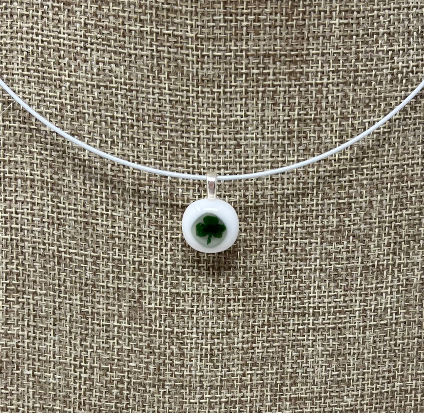 Glass Shamrock Pendant with Cable Necklace - sm white