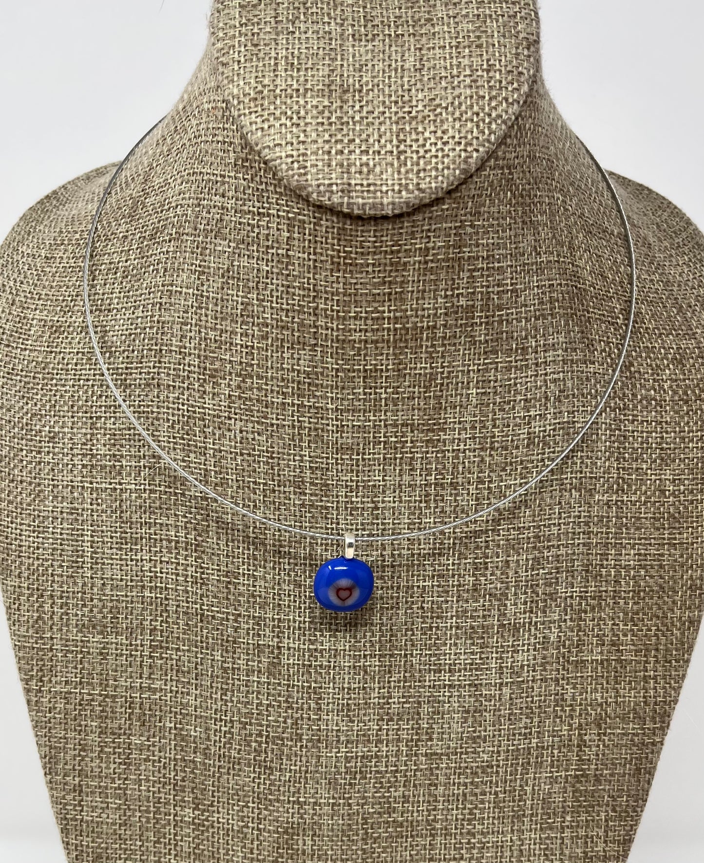 Glass Red Heart Pendant with Cable Necklace - sm blue