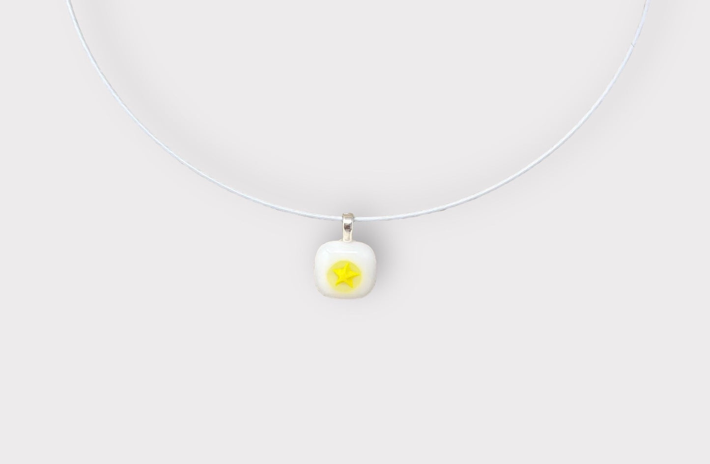 Glass Yellow Star Pendant with Cable Necklace - sm white