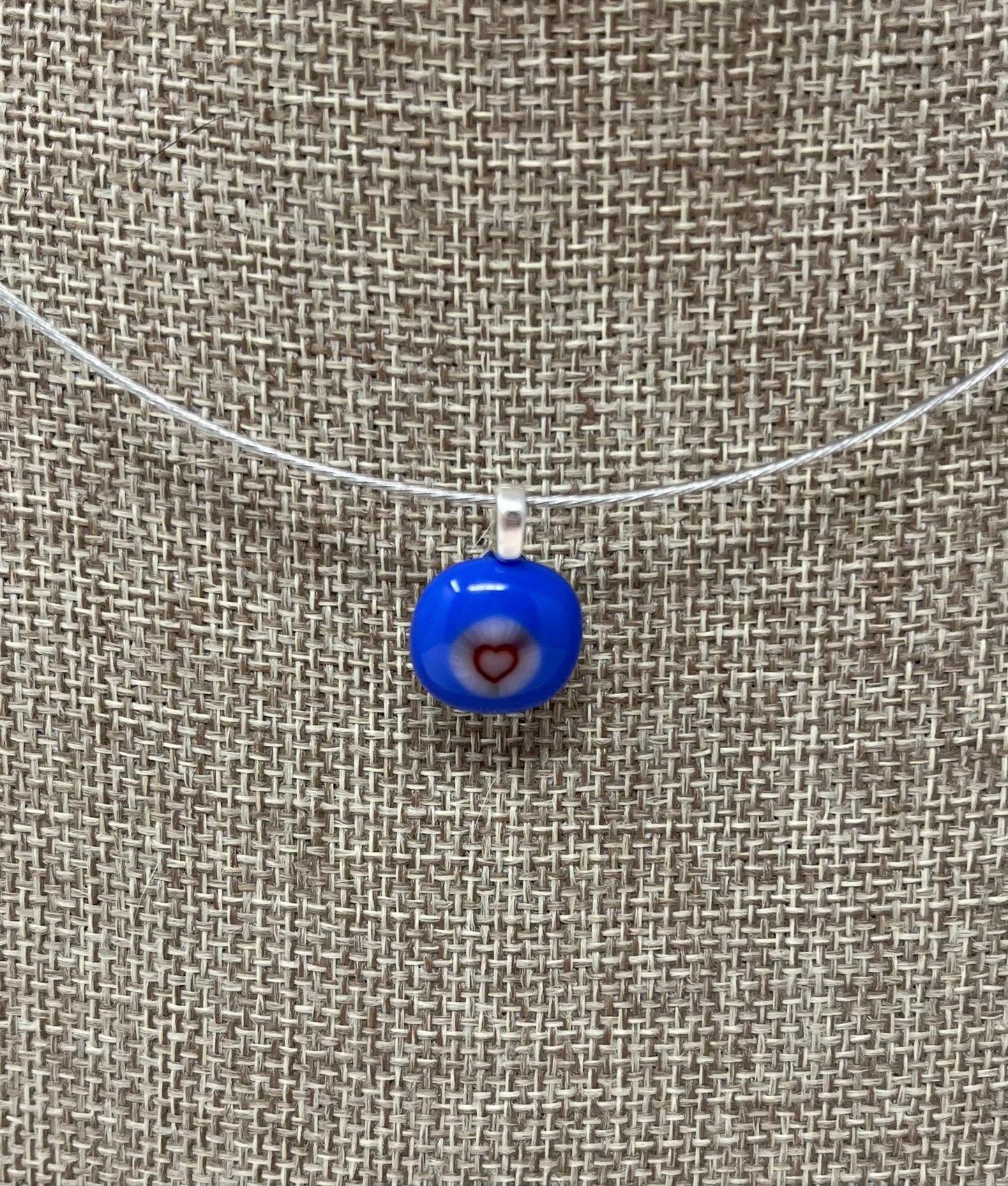 Glass Red Heart Pendant with Cable Necklace - sm blue