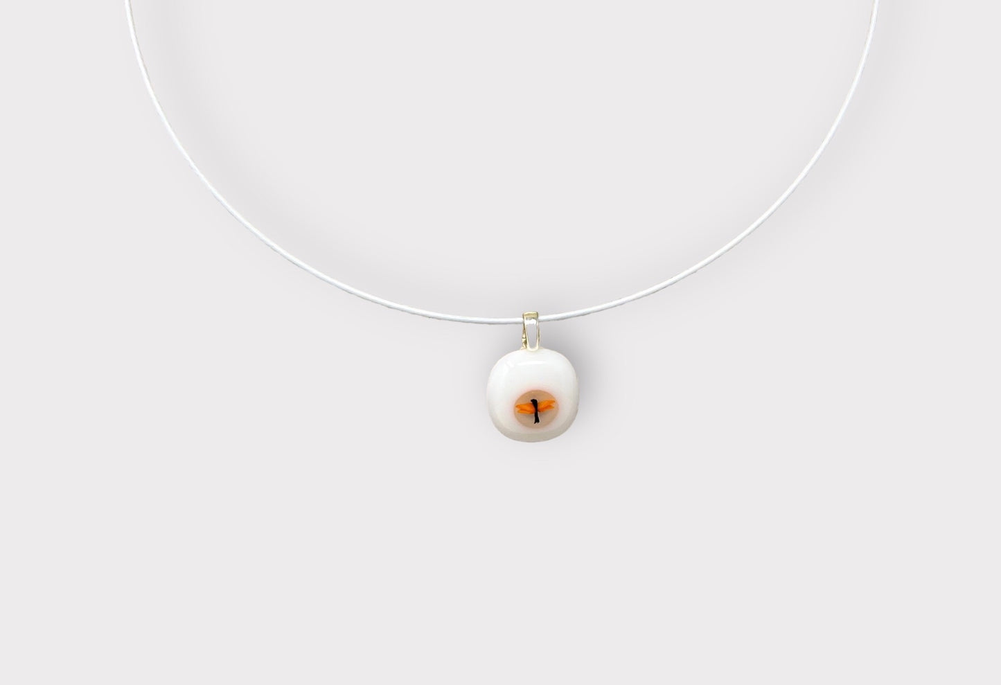 Glass Orange Dragonfly Pendant with Cable Necklace - sm white