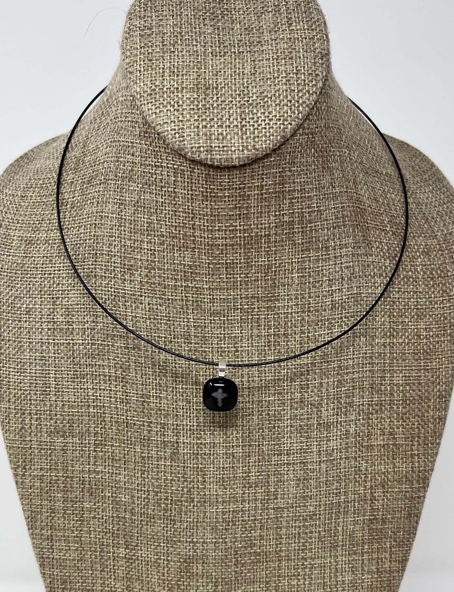 Glass Cross Pendant with Cable Necklace - sm black