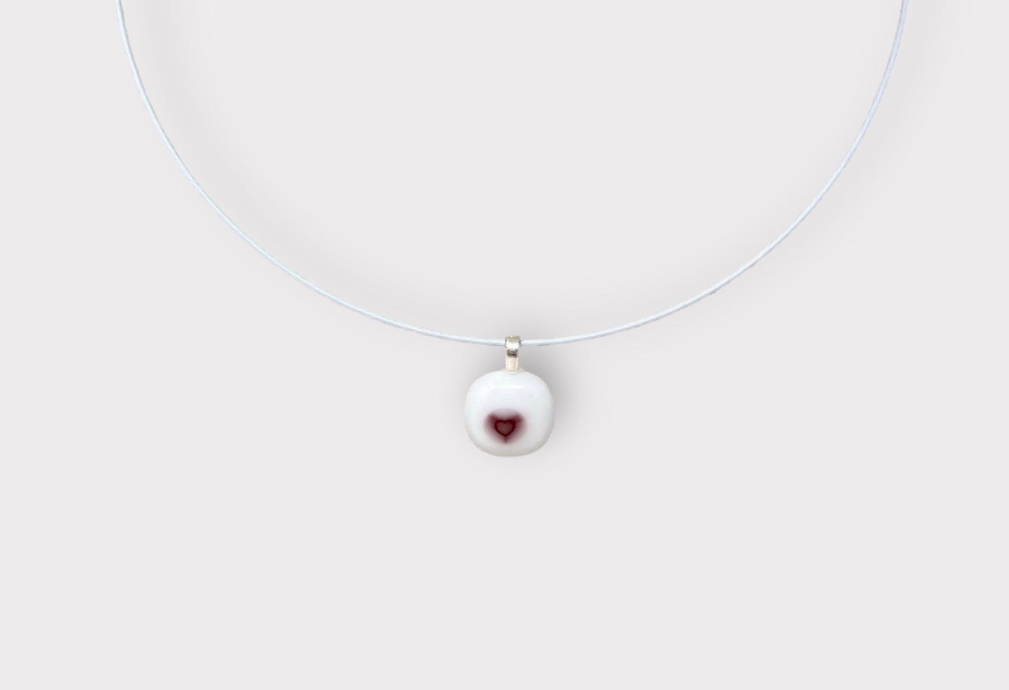 Glass Red Heart Pendant with Cable Necklace - sm white