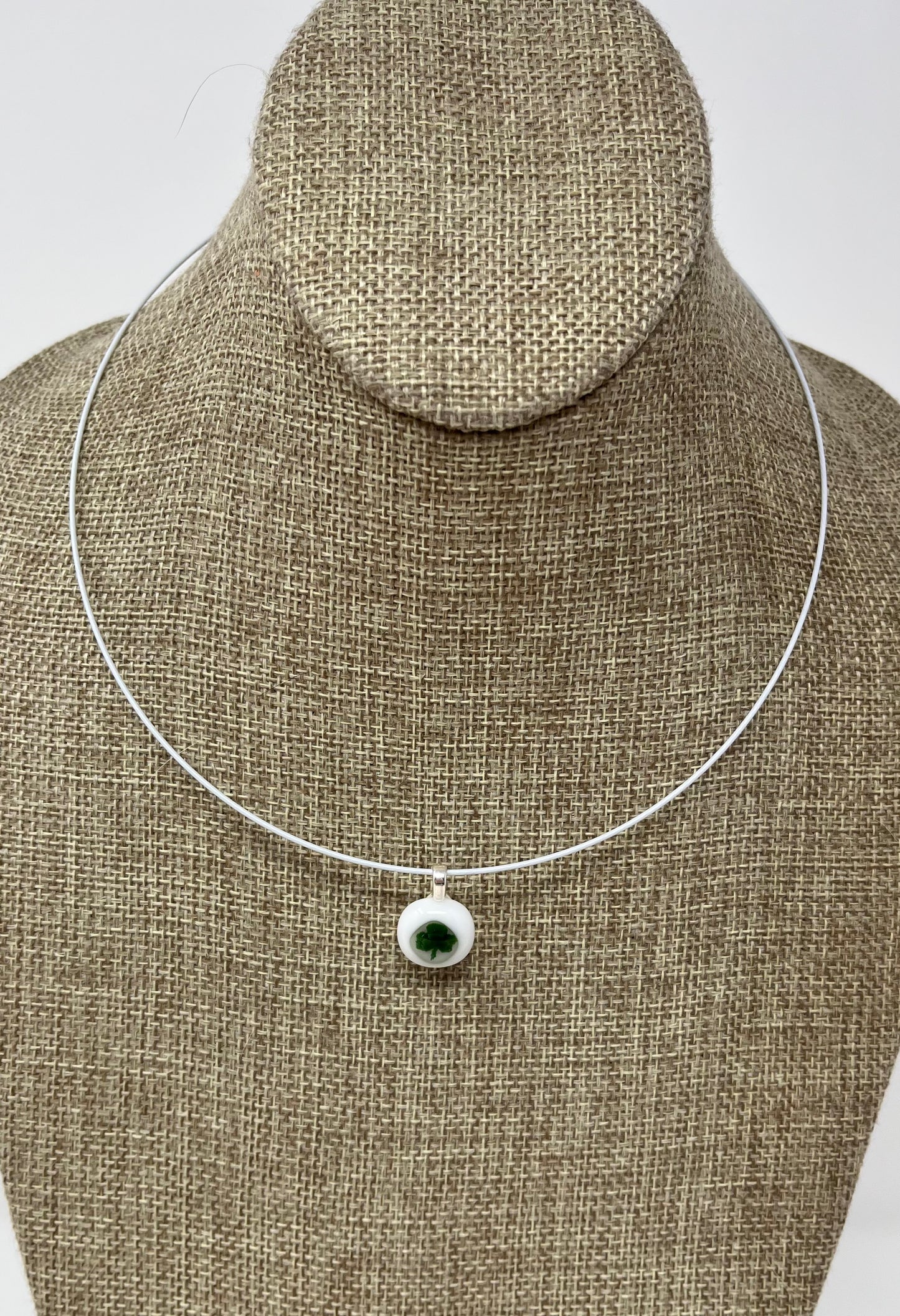 Glass Shamrock Pendant with Cable Necklace - sm white