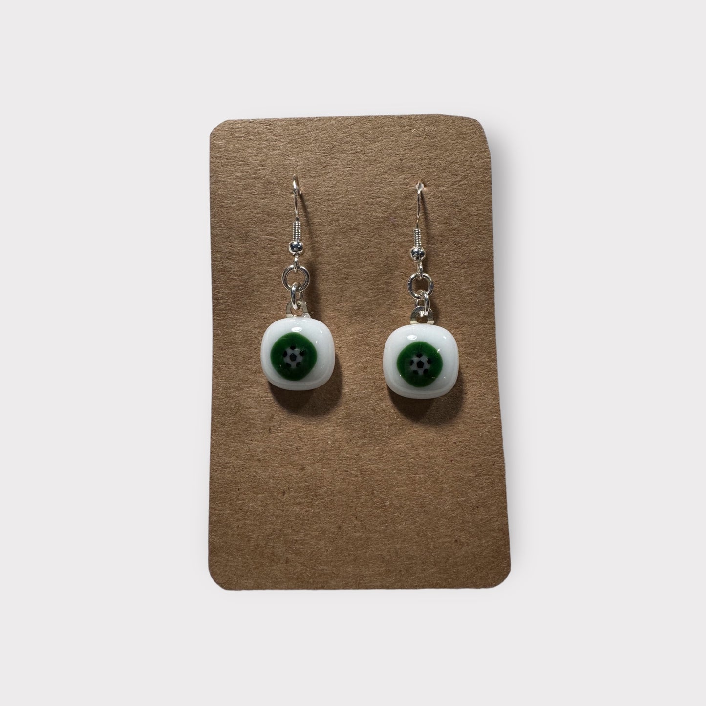 Glass Earrings - white and green with soccer ball