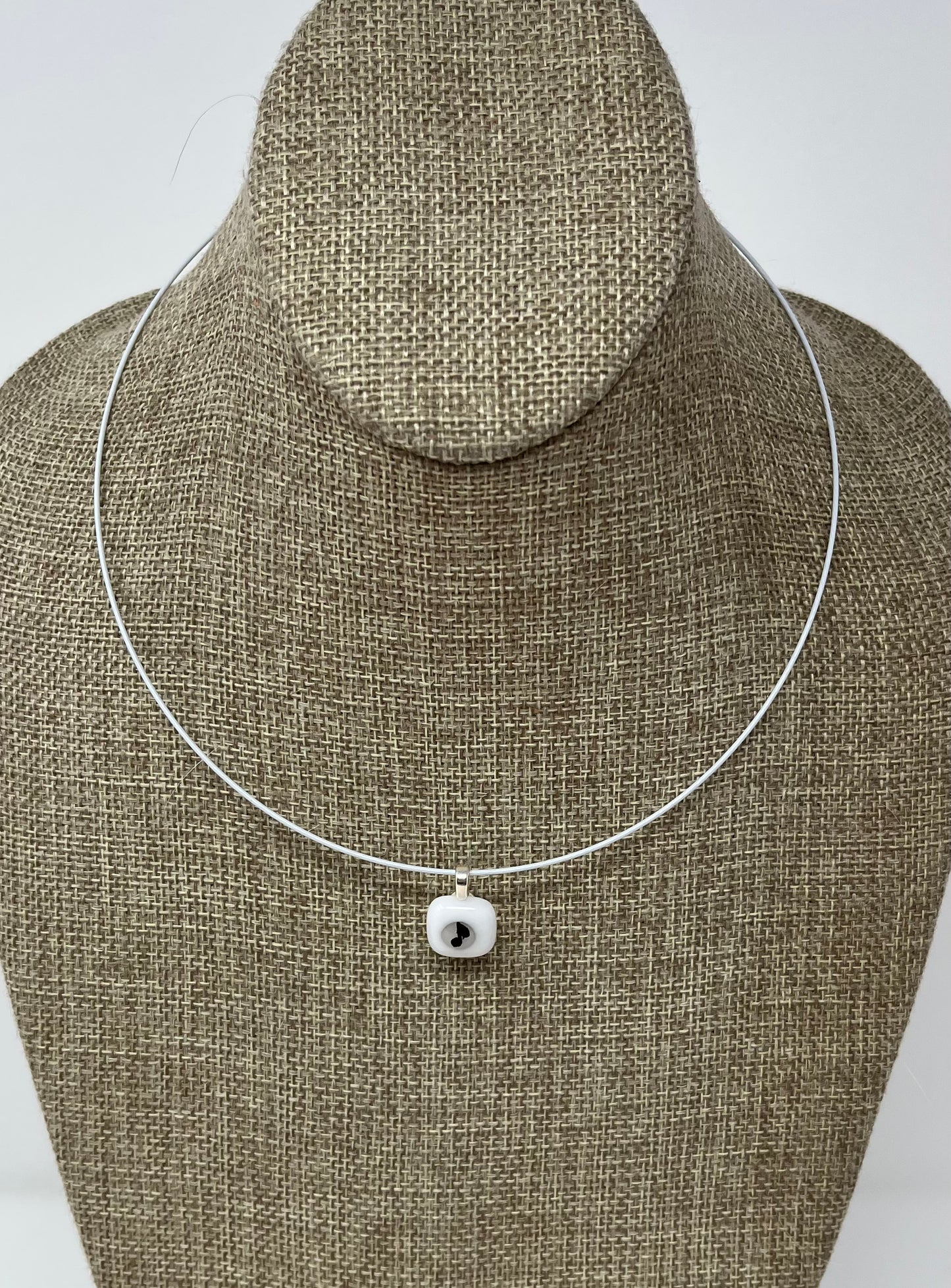 Glass Music Note Pendant with Cable Necklace - sm white