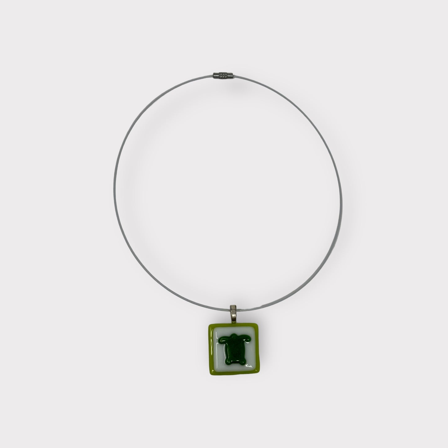 Turtle Pendant with Cable Necklace - Large Lime/White