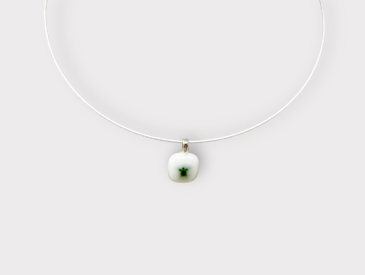 Glass Turtle Pendant with Cable Necklace - sm white