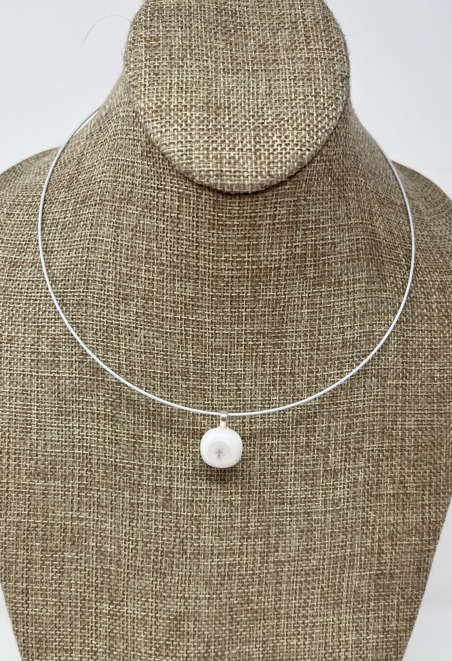 Glass Cross Pendant with Cable Necklace - sm white