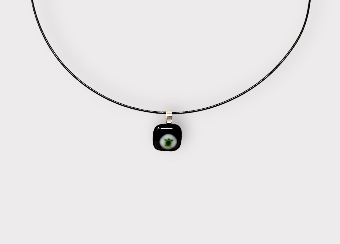 Glass Turtle Pendant with Cable Necklace - sm black