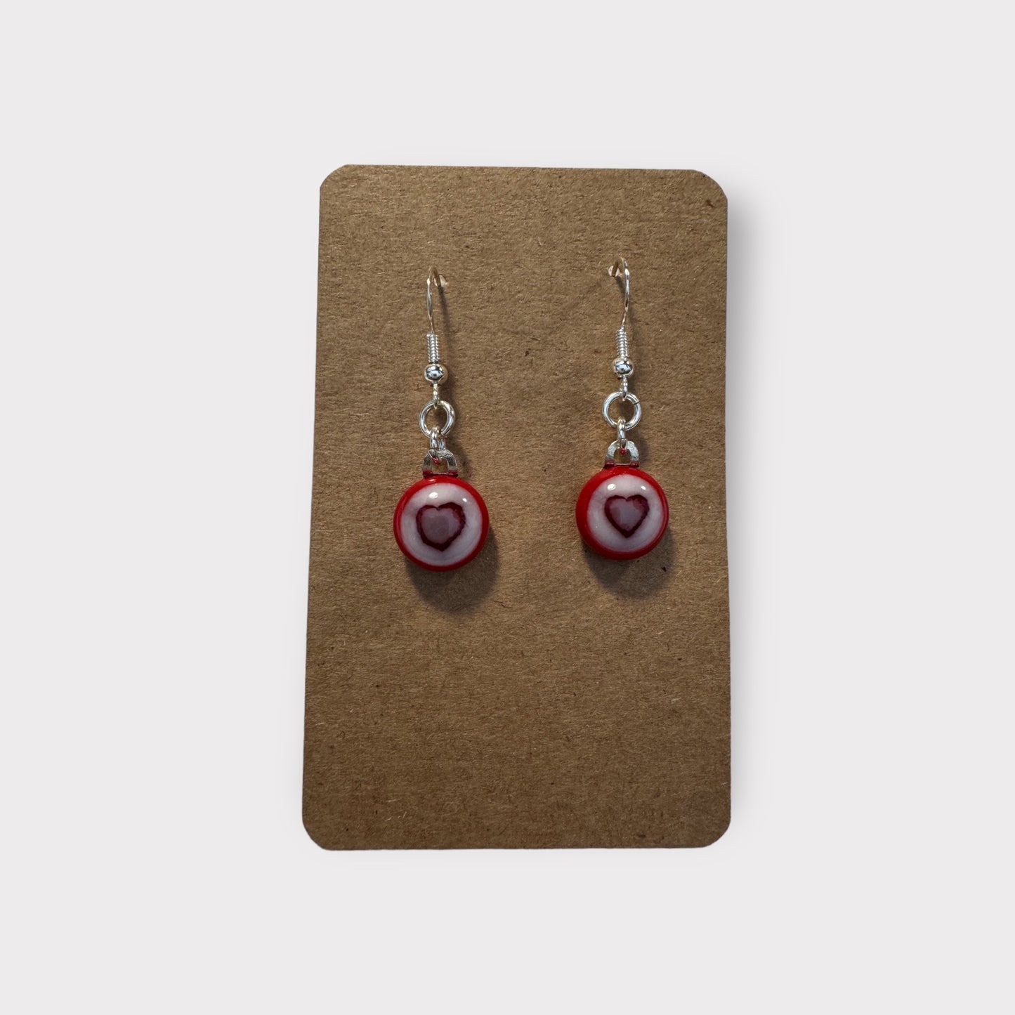 Glass Earrings - red and white with red heart