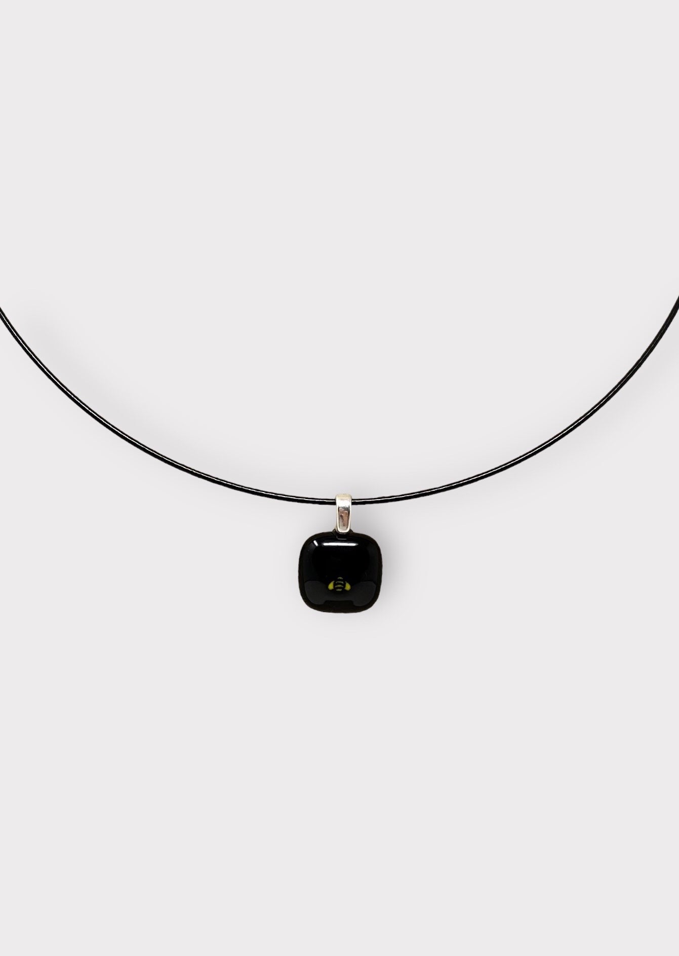 Glass Bee Pendant with Cable Necklace - sm black