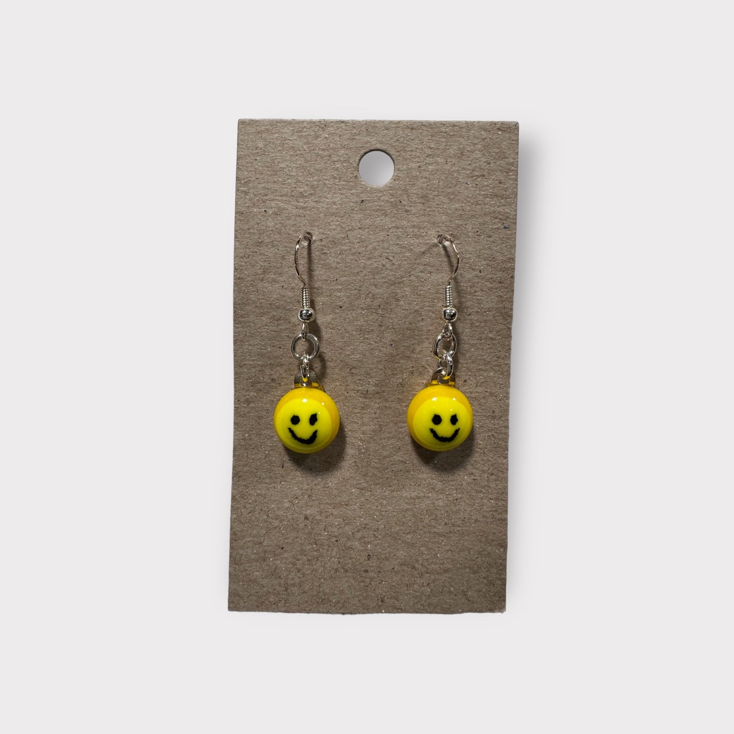 Glass Earrings - yellow smiley face