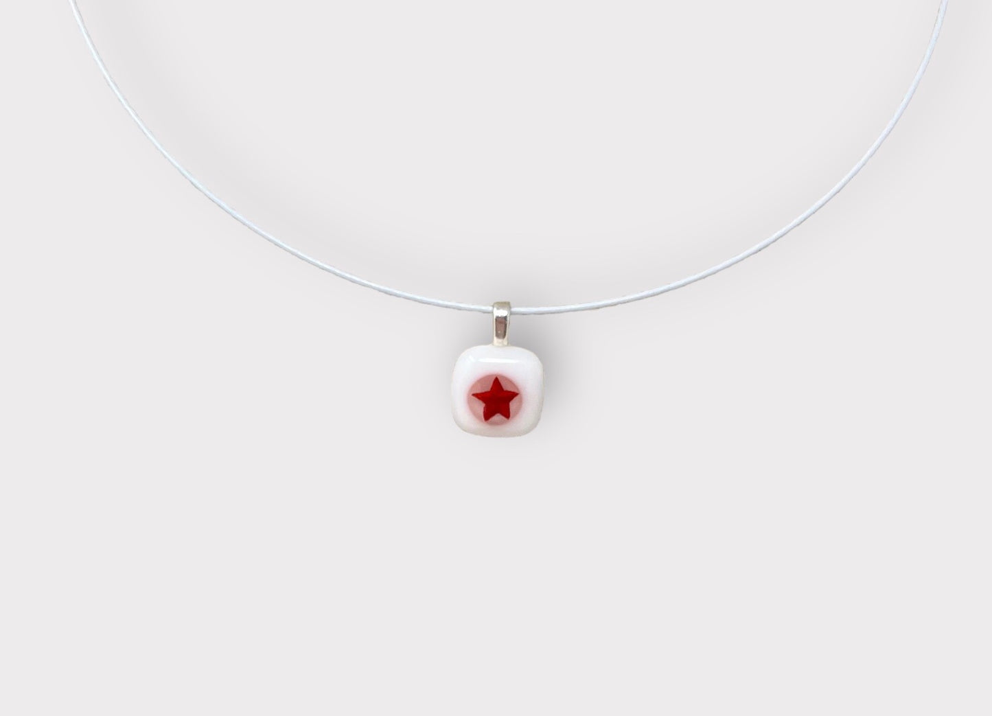 Glass Red Star Pendant with Cable Necklace - sm white