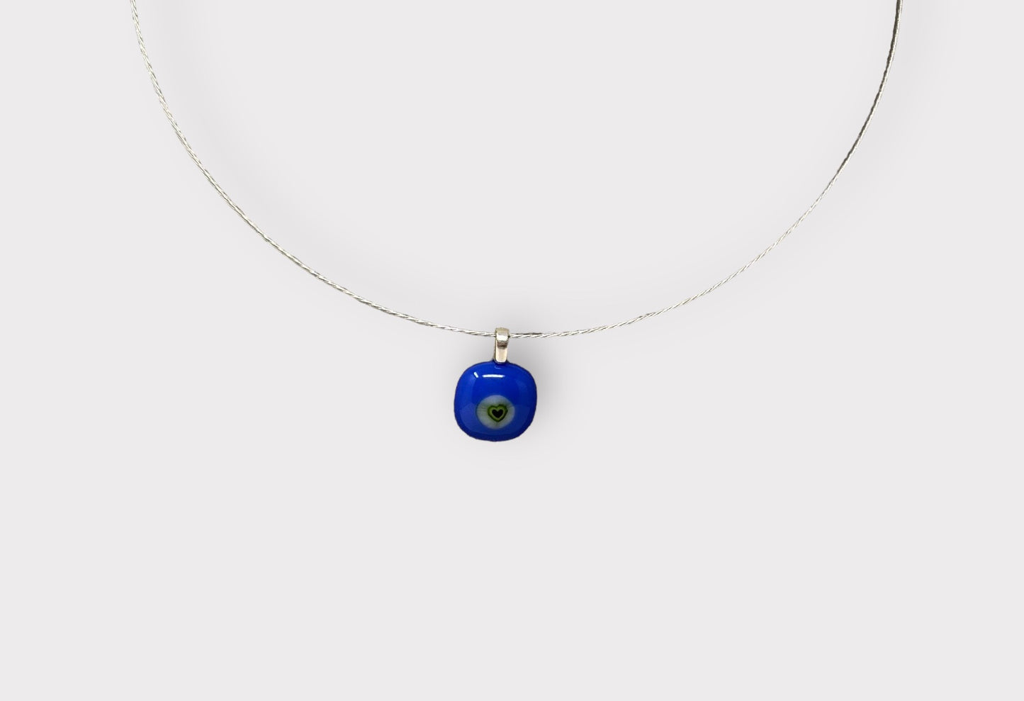 Glass Green Heart Pendant with Cable Necklace - sm blue