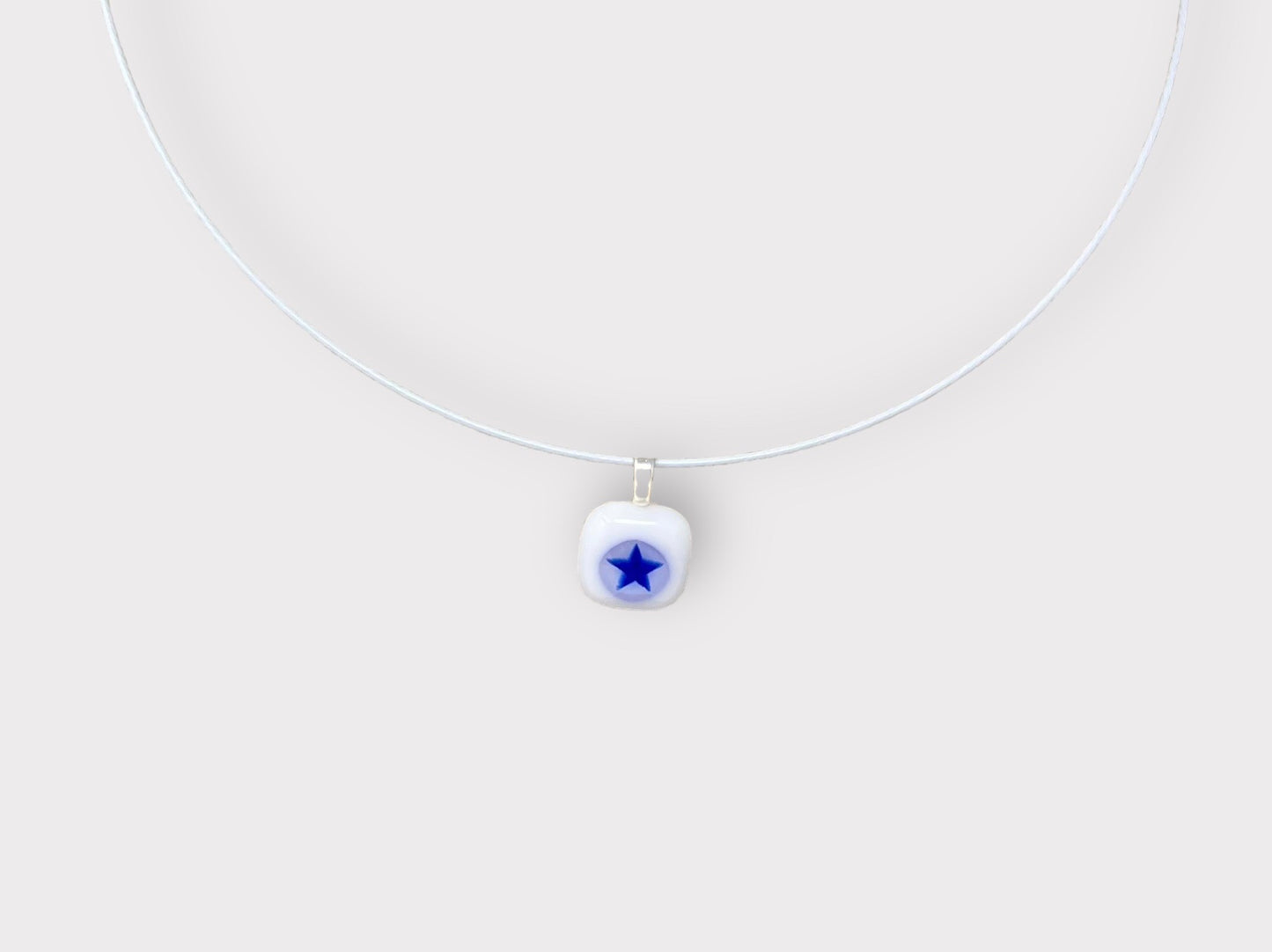 Glass Blue Star Pendant with Cable Necklace - sm white