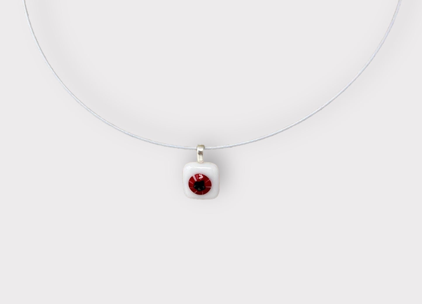 Glass Red Flower Poppy Pendant with Cable Necklace - sm white