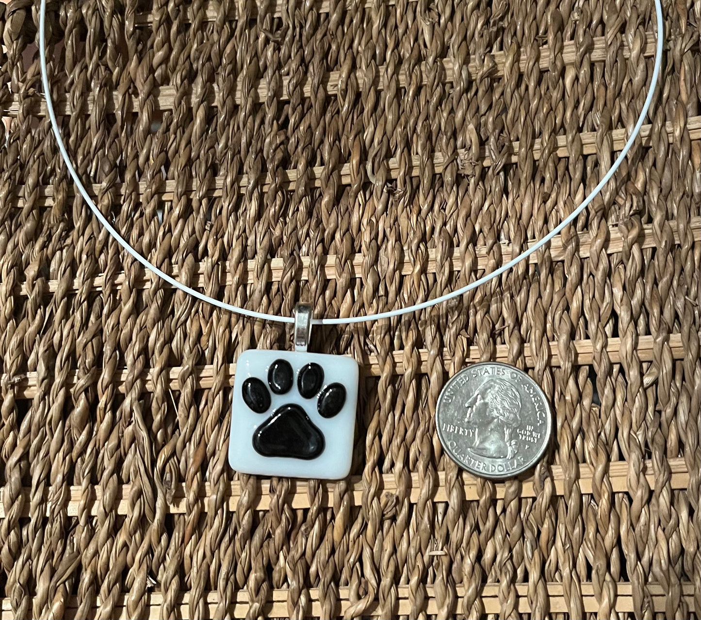 Glass Pet Paw Pendant with Cable Necklace - med white