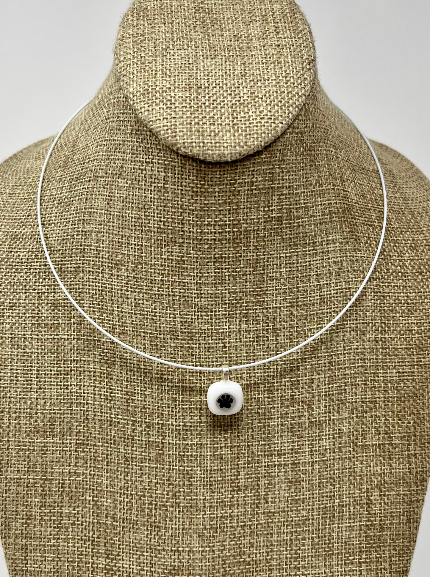Glass Pet Paw Pendant with Cable Necklace - sm white