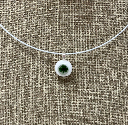 Glass Shamrock Pendant with Cable Necklace - sm white