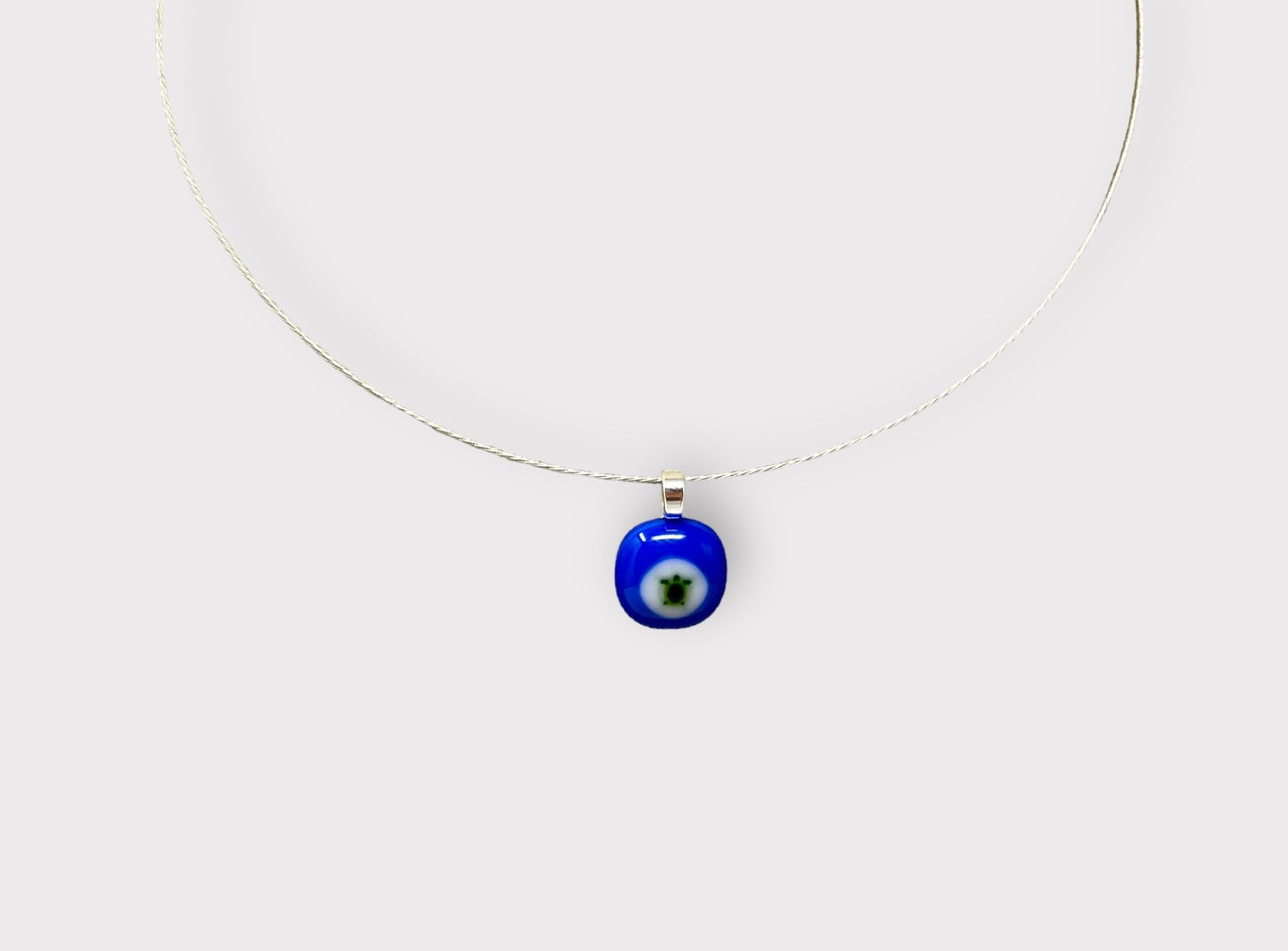 Glass Turtle Pendant with Cable Necklace - sm blue