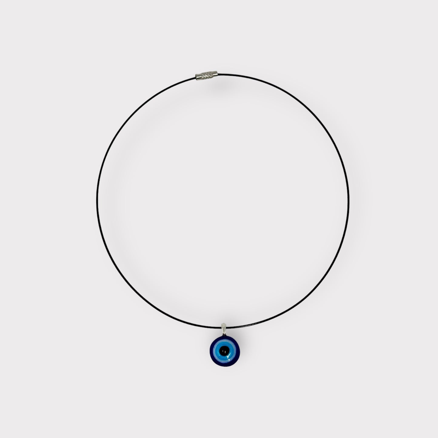 Glass Evil Eye Pendant with Cable Necklace - sm blue