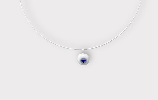 Glass Blue Dragonfly Pendant with Cable Necklace - sm white