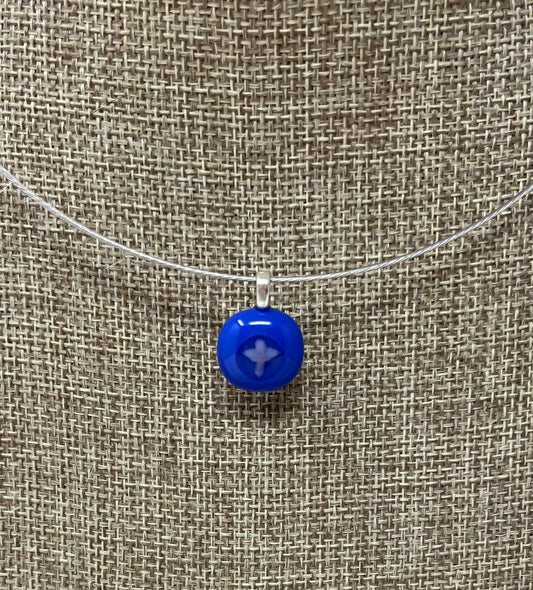 Glass Cross Pendant with Cable Necklace - sm blue