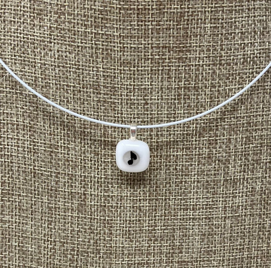 Glass Music Note Pendant with Cable Necklace - sm white