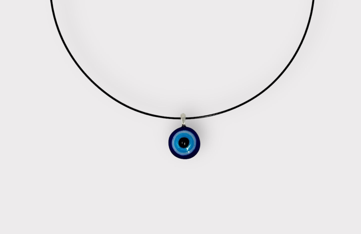 Glass Evil Eye Pendant with Cable Necklace - sm blue
