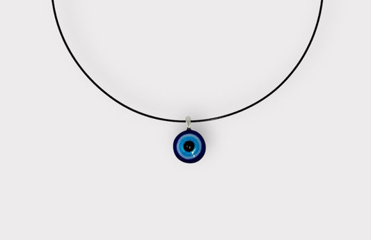Glass Evil Eye Pendant with Cable Necklace - sm blue