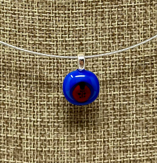 Glass Ladybug Pendant with Cable Necklace - sm blue