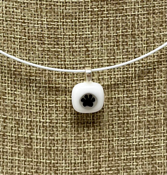 Glass Pet Paw Pendant with Cable Necklace - sm white