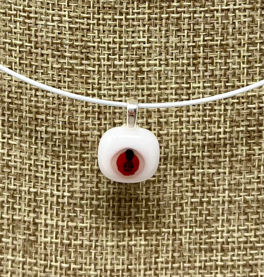 Glass Ladybug Pendant with Cable Necklace - sm white