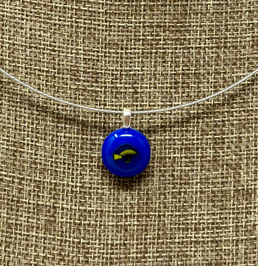 Glass Fish Pendant with Cable Necklace - sm blue